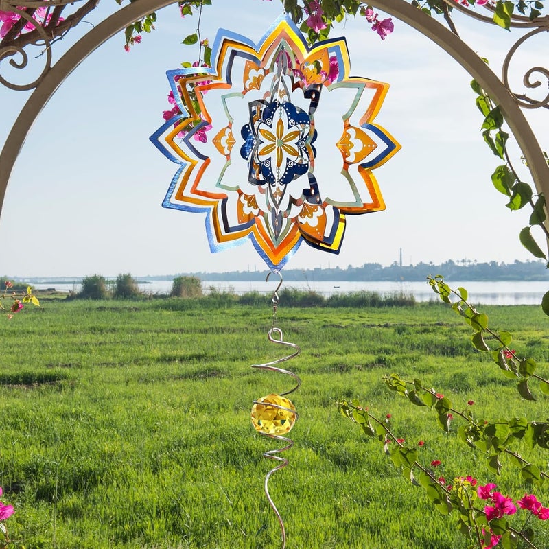 Eiryhope Mandala Wind Spinner - Starry Sky Design | 12-Inch Laser Cut Stainless Steel, Rustproof 3D Kinetic Hanging Wind Sculptures & Spinners for Indoor/Outdoor Garden Decor & Yard Art | Worth Gift - Image 3
